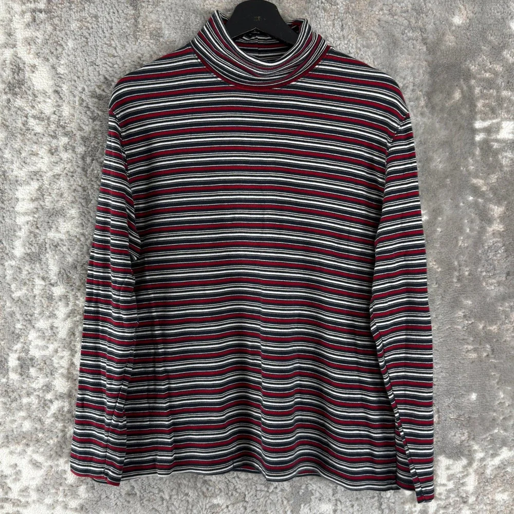 St. Johns Bay Size XL Striped Mock Neck Casual Top Multi-Color Long Sleeve Women